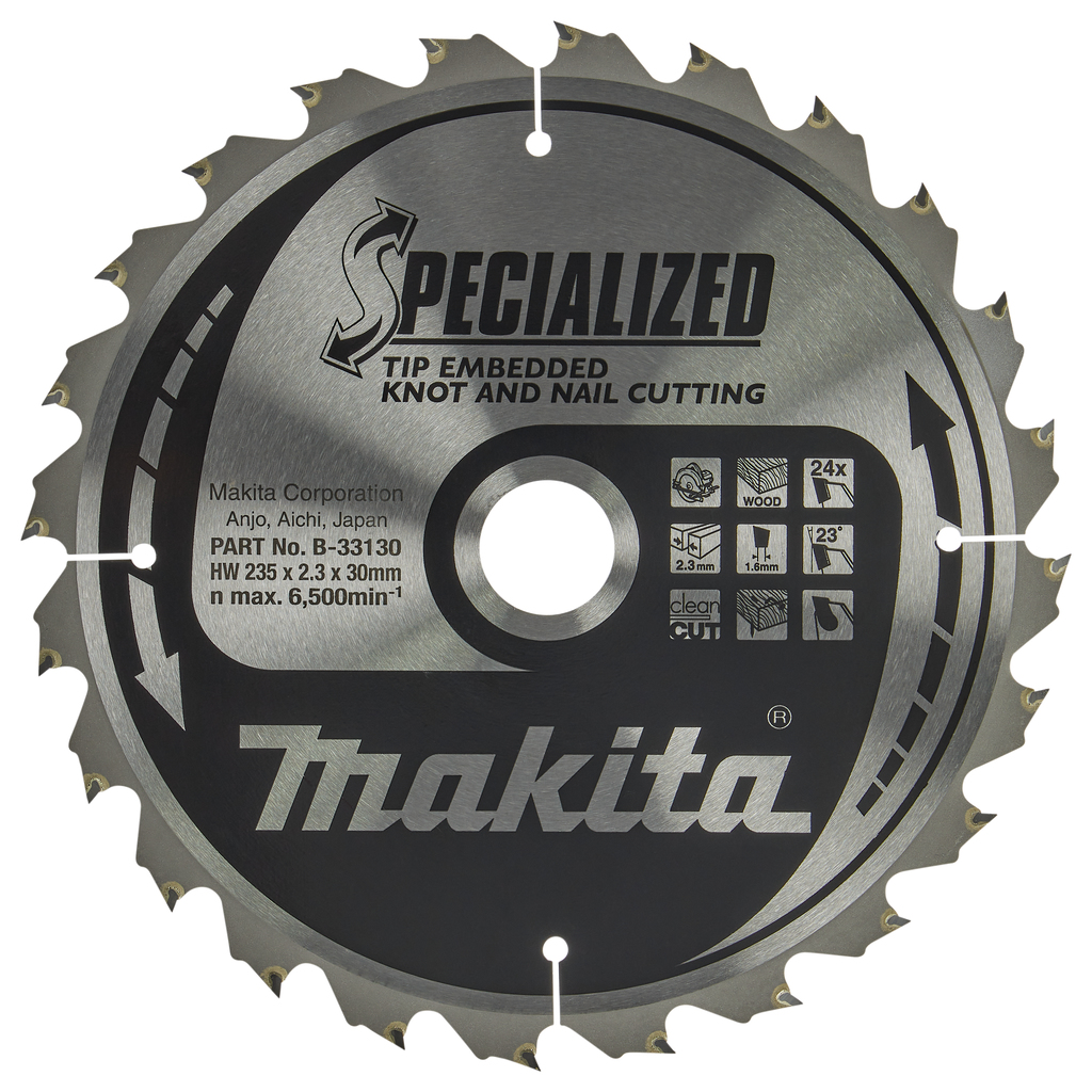 Makita Accessories B-33130 Circular saw blade Wood (knot/nail) Embedded Tip 235x30x2,3 24T 23g