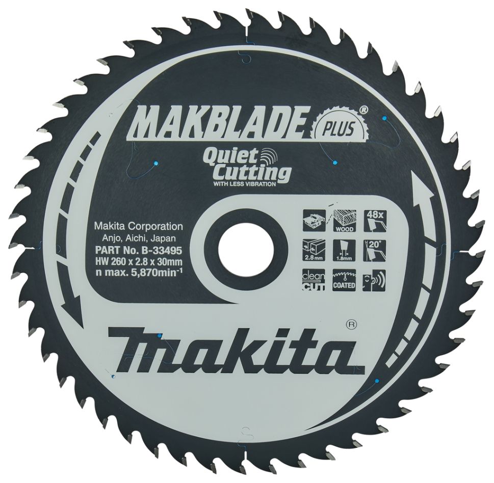 Makita Accessories B-33495 Makblade-Plus 260x30x2,8 48T 20g