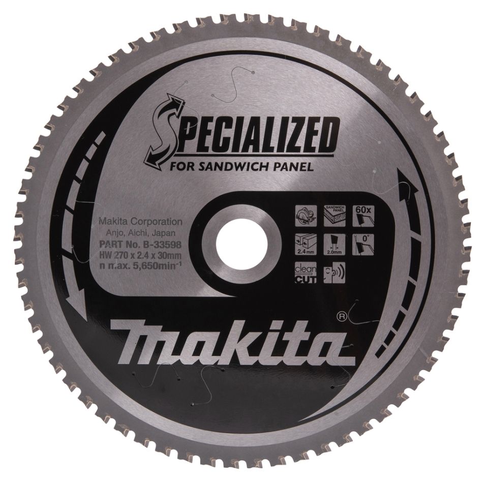 Makita Accessories B-33598 Circular saw blade Specialized Sandwich Panel SMTCG 270 x 30 x 2.4 mm T60