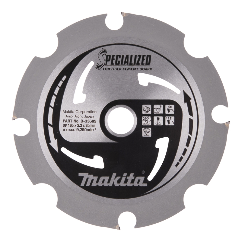 Makita Accessories B-33685 Circular saw blade Specialized Fiber cement board FTG/PCD 165 x 20 x 2.3 mm T4