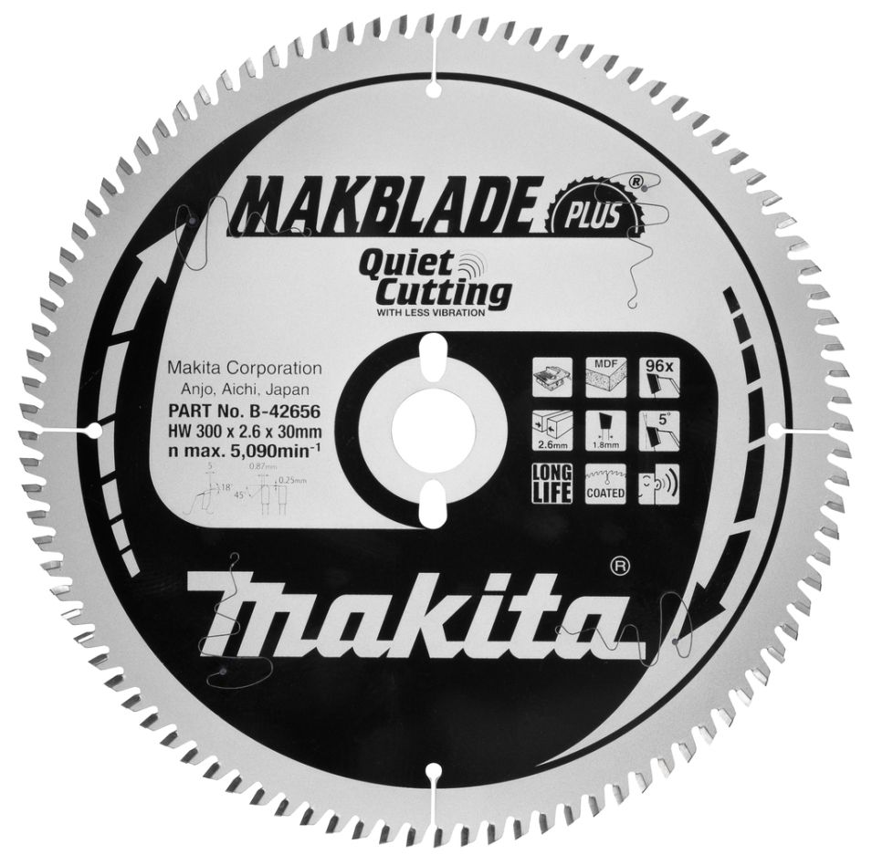 Makita Accessories B-42656 Table top saw blade MDF / melamine faced board Makblade-Plus 300x30x2,6 96T 5g