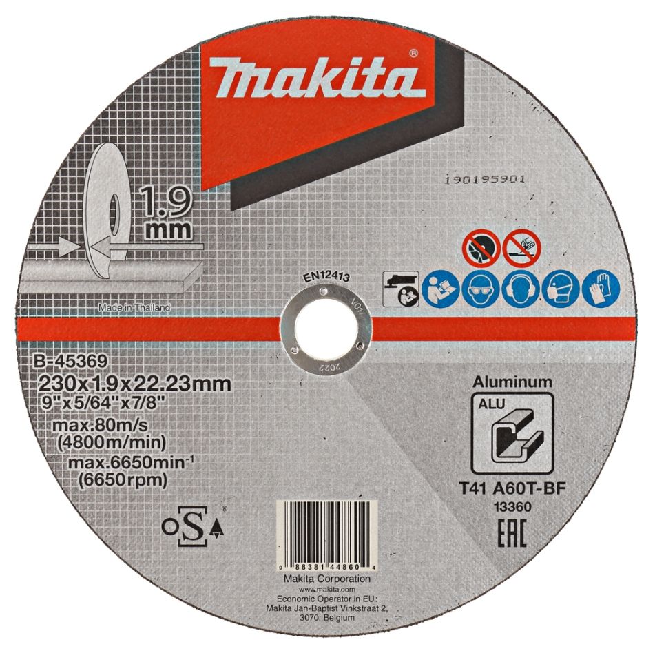 Makita Accessories B-45369 Cut-off wheel 230x22,23x1,9mm aluminium