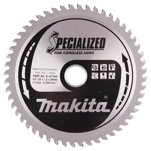 Makita Accessories B-47064 Saw blade 150x20x52 for alu, copper, brass, bronze, non ferrous, trespa and plastic