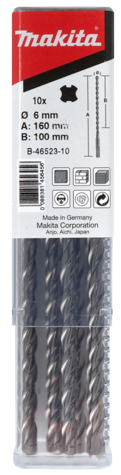 Makita Accessories B-46523-10 P2S SDS-PLUS drill bit 6x160mm 10pcs