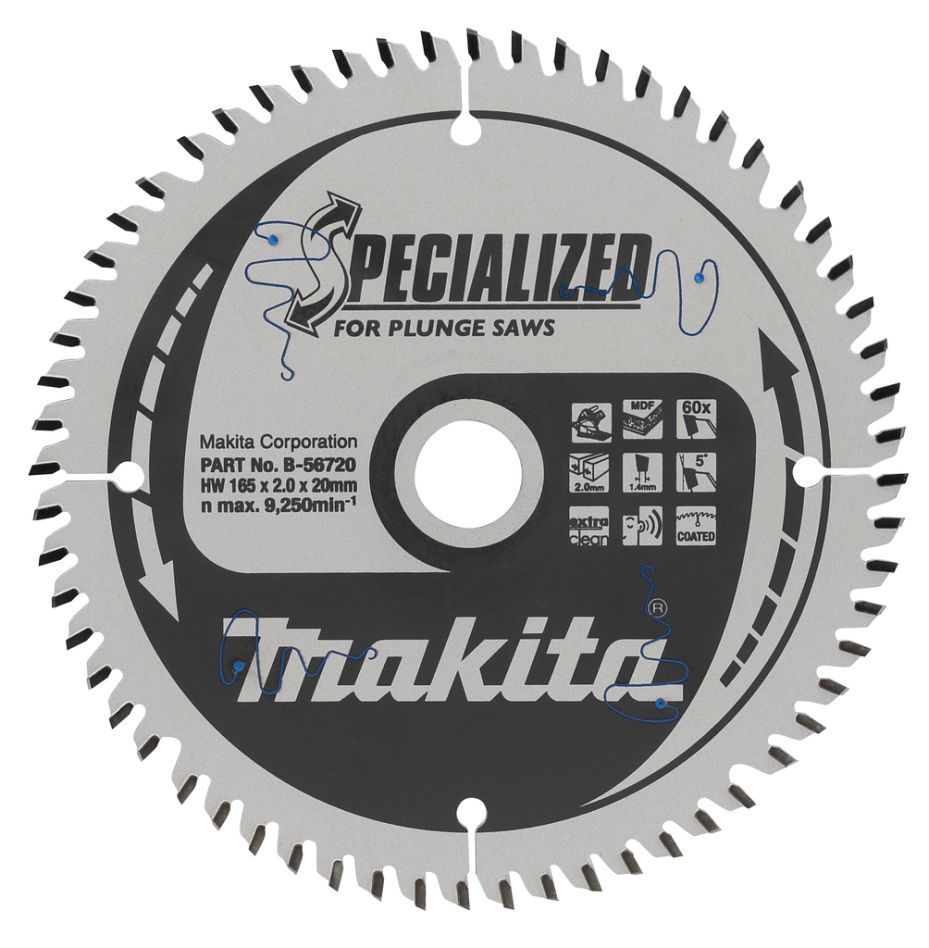 Makita Accessories B-56786 Specialized HM saw blade 165 x 20 x 60T thickness 1.40mm