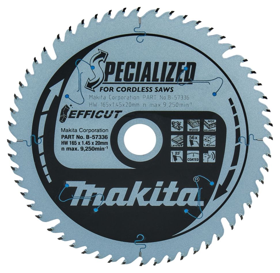 Makita Accessories B-57336 Efficient HM saw blade 165 x 20 x 56T thickness 1mm