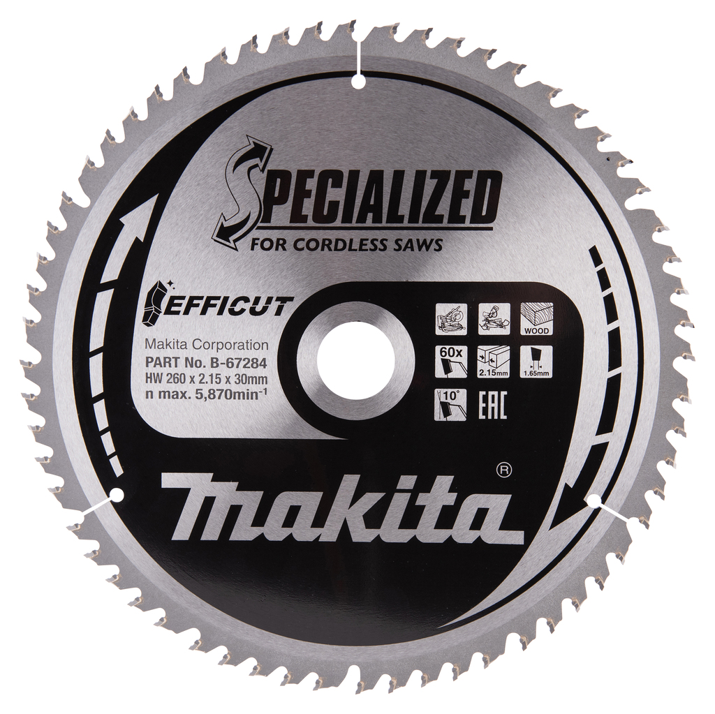 Makita Accessories B-67284 HM saw blade Spec. Wood 260 x 30 x 60T