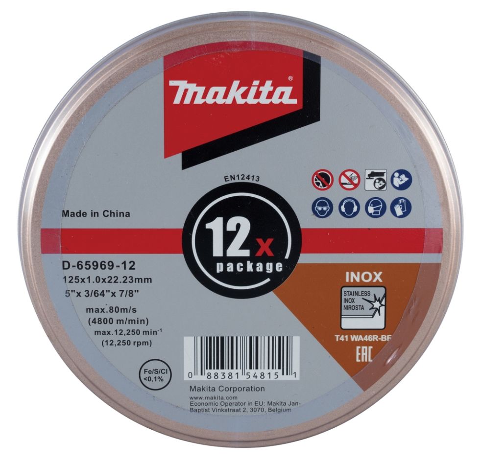 Makita Accessories D-65969-12 Cut-off wheel 125mm stainless steel Per can 12 pieces