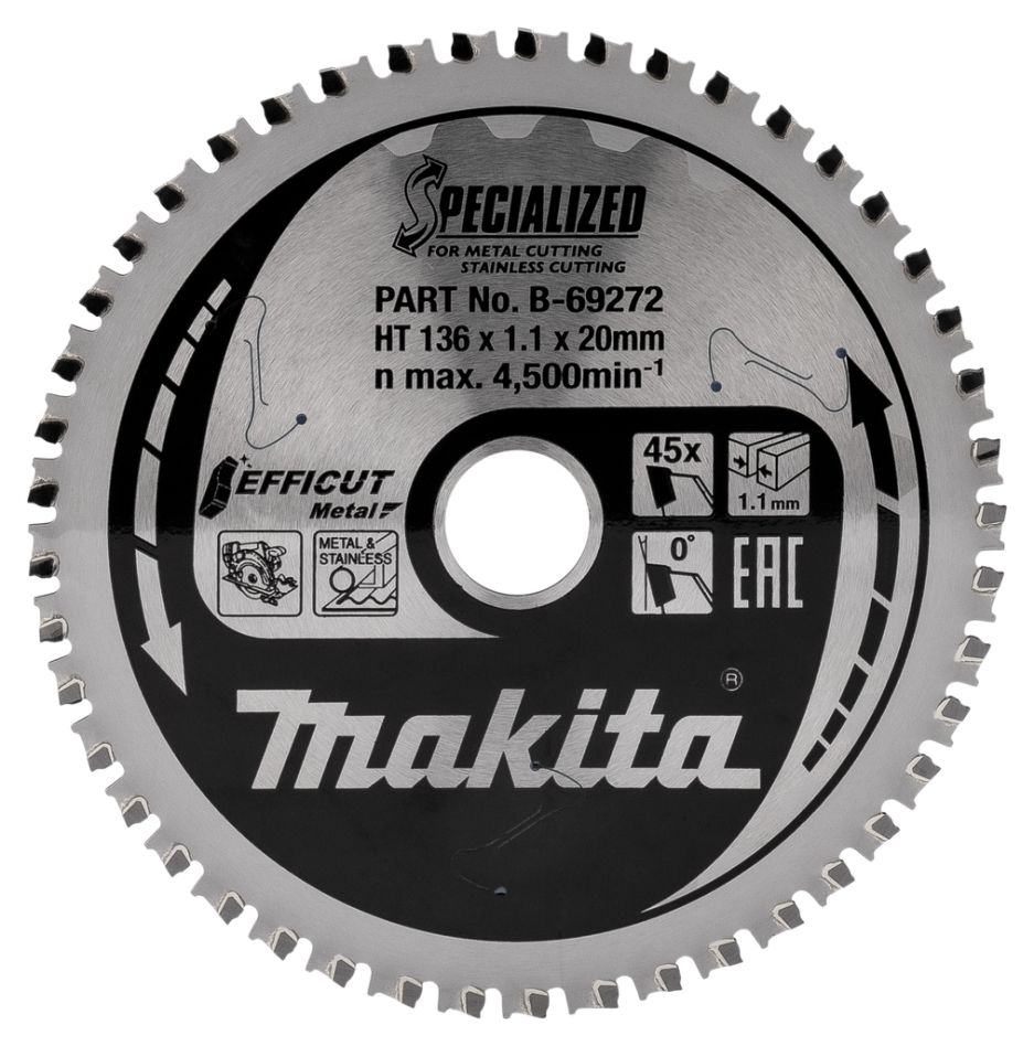 Makita Accessories B-69319 Circular saw blade for stainless steel Efficut 136 x 20 x 1,1 45T