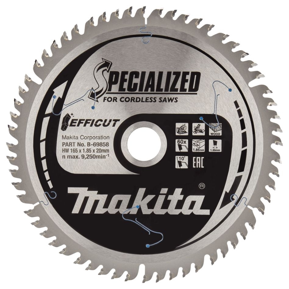 Makita Accessories B-69864 Cut-off saw blade Wood Efficut 165 x 20 x 1.85 60T
