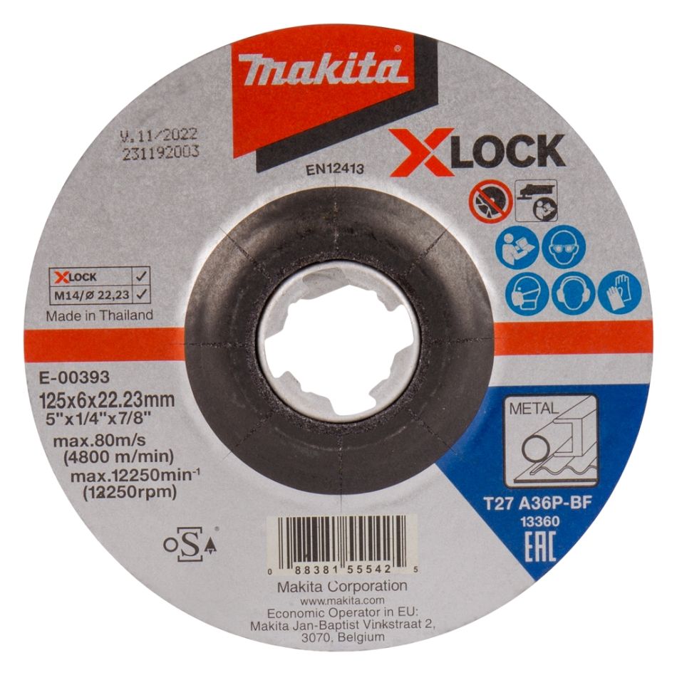 Makita Accessories E-00393 Grinding disc X-LOCK 125x6.0x22.23mm steel