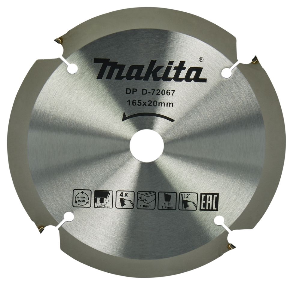 Makita Accessories D-72067 Circular saw blade PCD 165 x 20 x 1.8 4T Fibre cement board