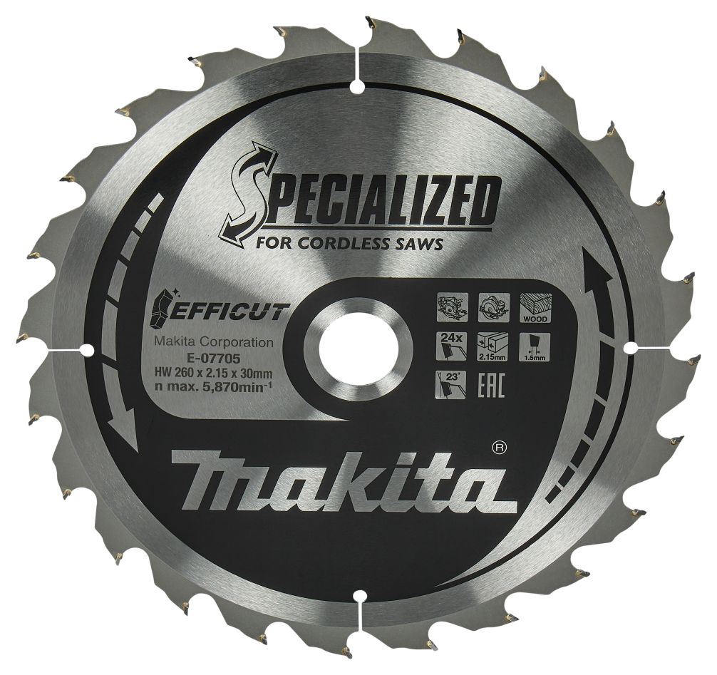 Makita Accessories E-07705 Efficut Circular saw blade wood 260x30x2,15 24T 23g