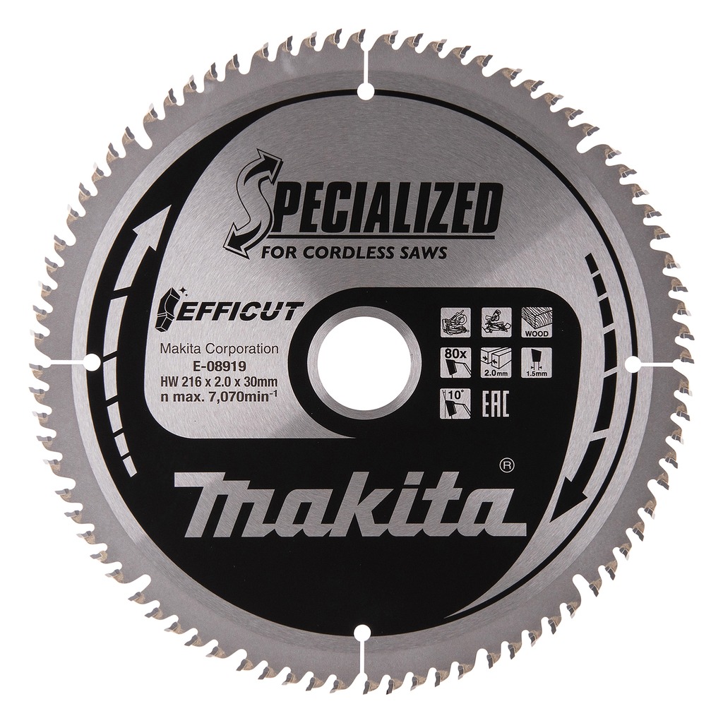 Makita Accessories E-08919 HM Efficut Crosscut Saw Blade for Wood, 216x30x2.0 mm, T80