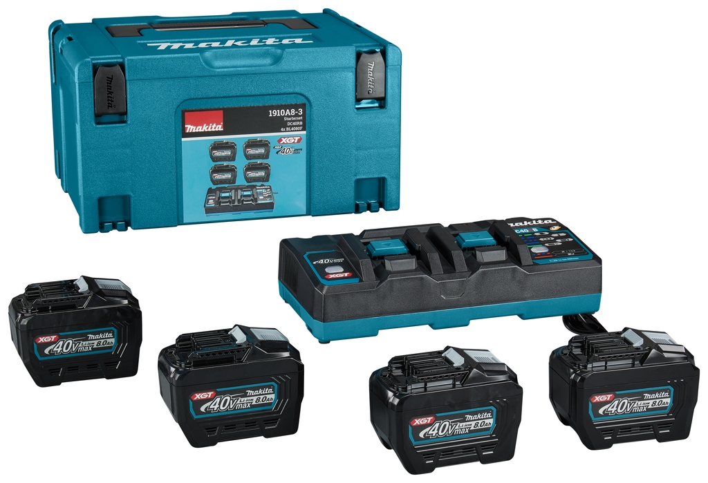 Makita Accessories 1910A8-3 Starter Set XGT DC40RB Duo Charger + 4 x Battery BL4080F 40V max 8.0Ah in MBox