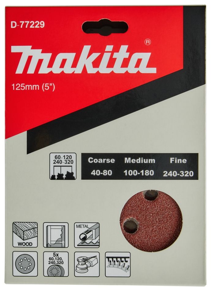 Makita Accessories D-77229 Sanding disc 125 mm Red Velcro Per 20 Pieces