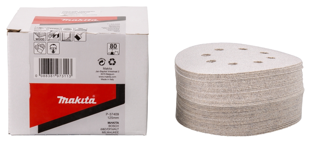 Makita Accessories P-37409 Sanding disc 125mm K80 White Velcro 50 pieces