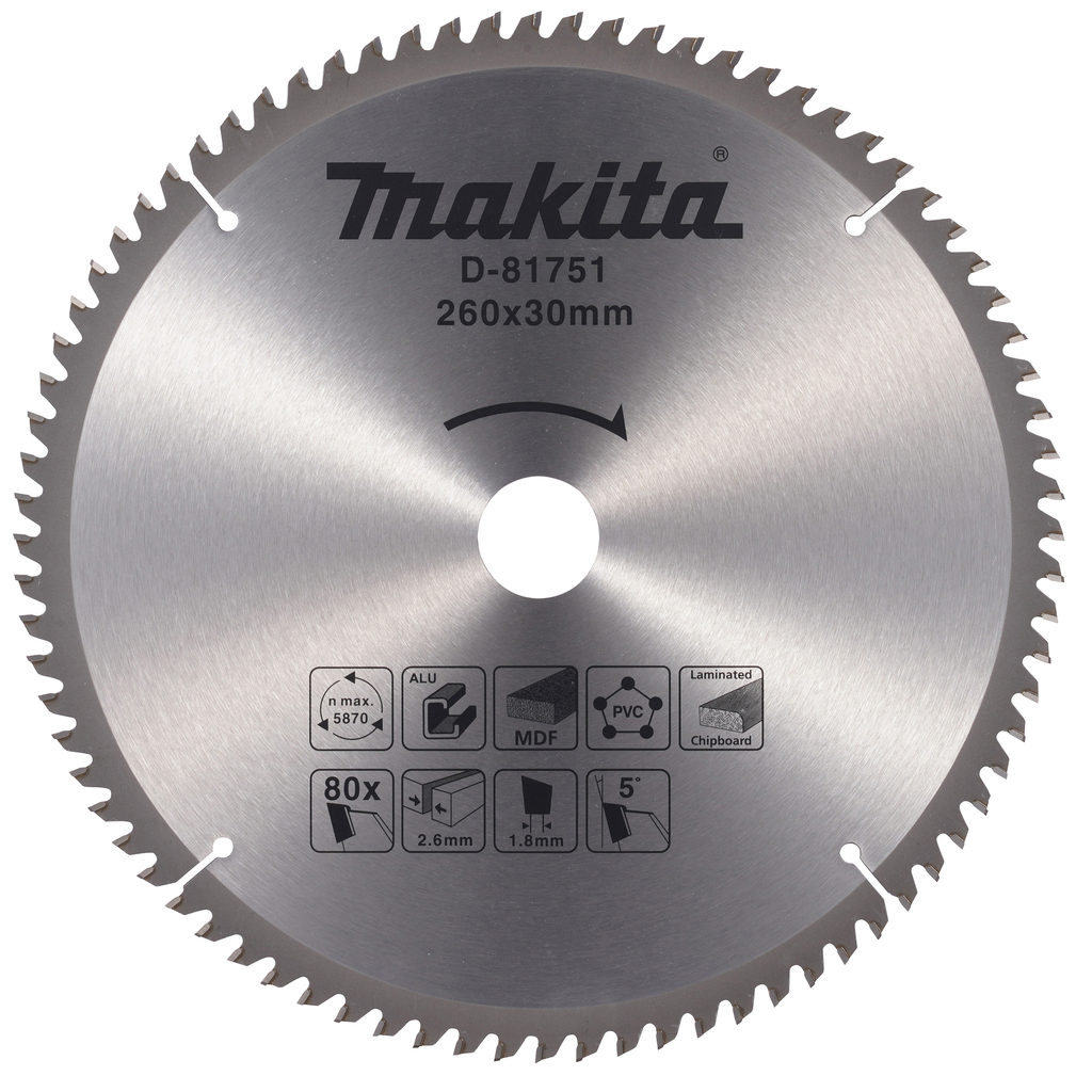 Makita Accessories D-81751 Circular saw blade multi 260x30 80T 5g 