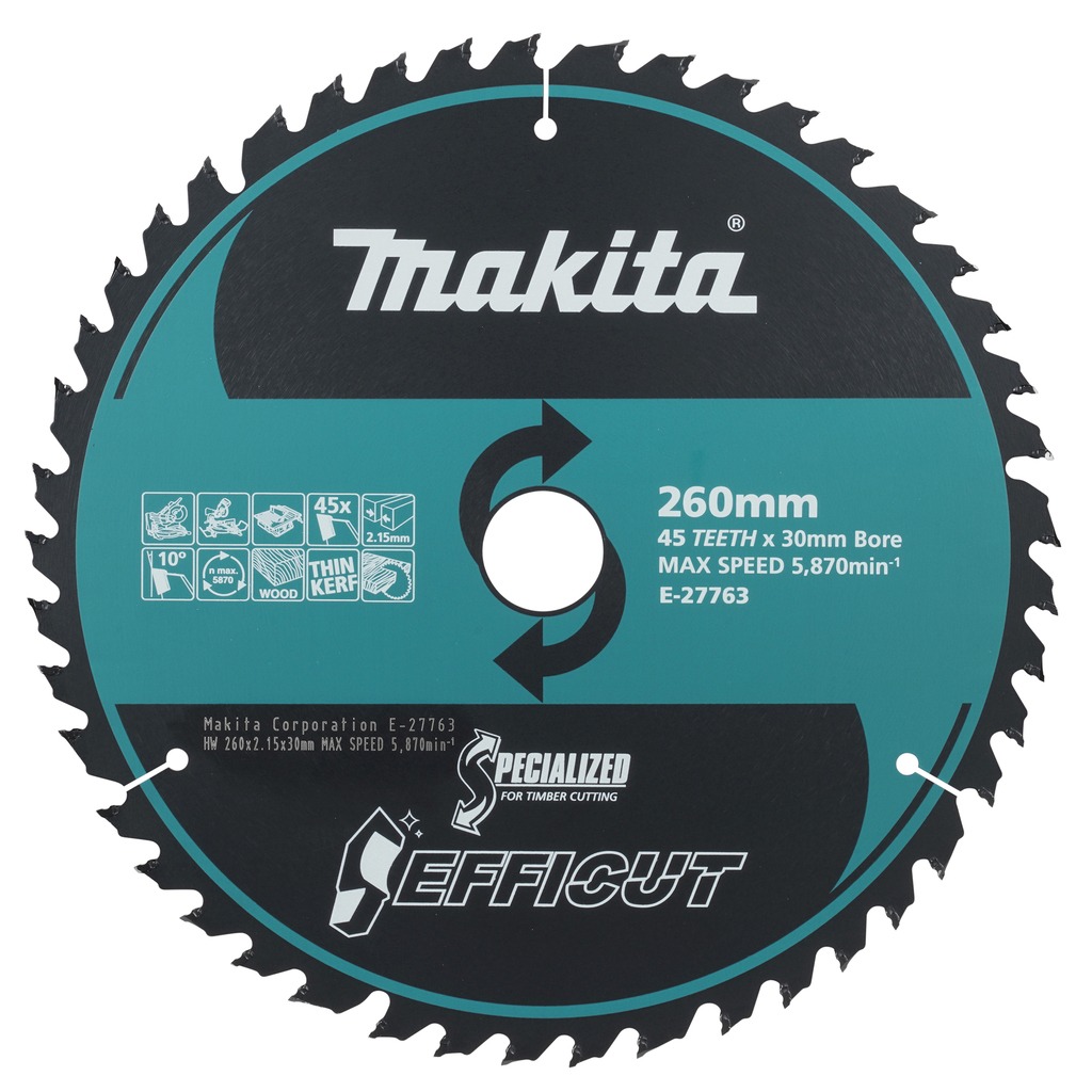 Makita Accessories E-27763 Efficut cut-off/table saw blade Wood 260x30x2,15 45T 10g 