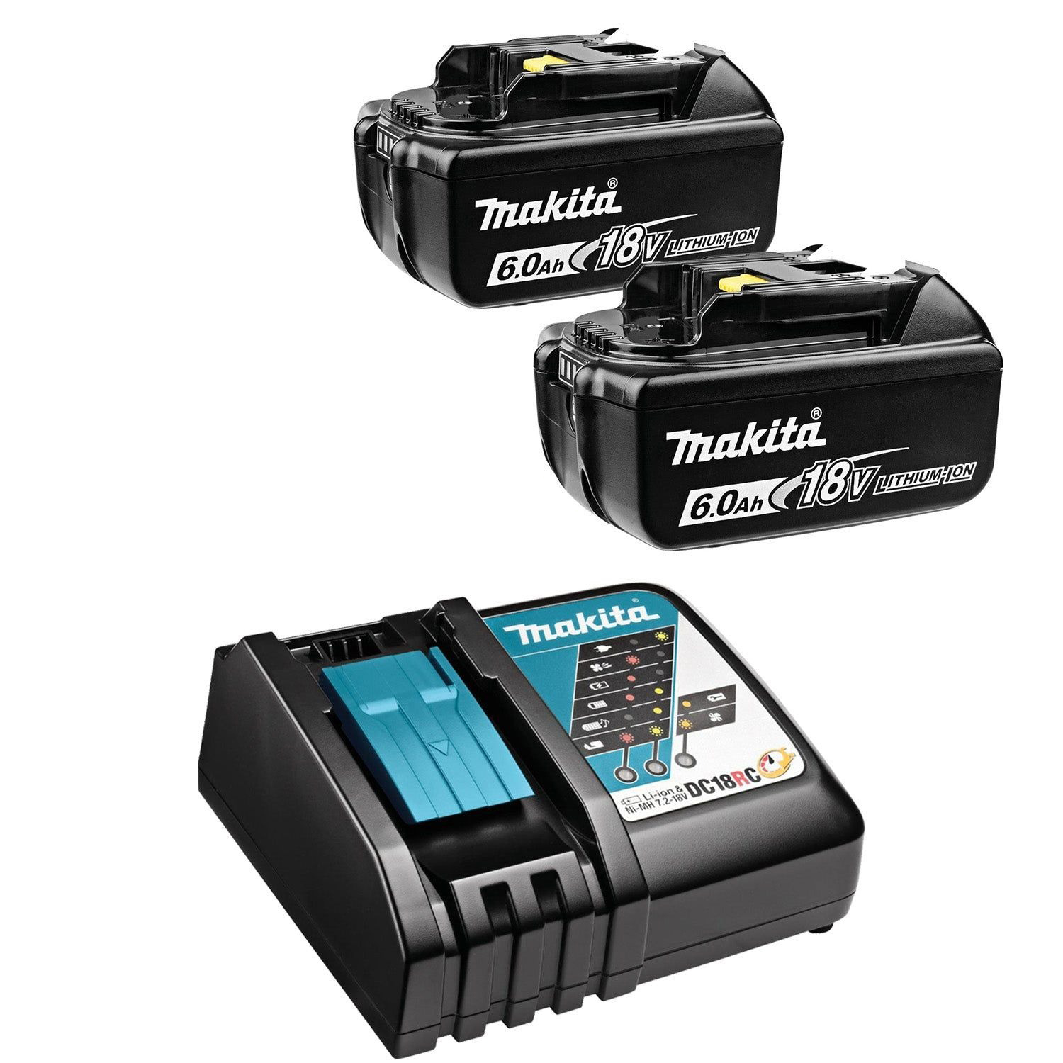 Makita Accessories DC18BL1860 18V DC18RC Battery Starter Kit + 2xBL1860B 