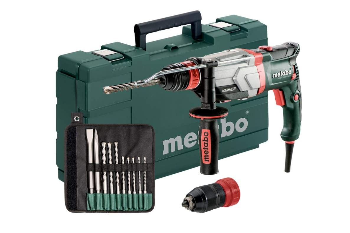 Metabo 600713510 UHEV 2860-2 Quick SET Multi-hammer, keyless chuck 1100 Watts 18 Nm 3.4 Joule + 10-piece drill/chisel set