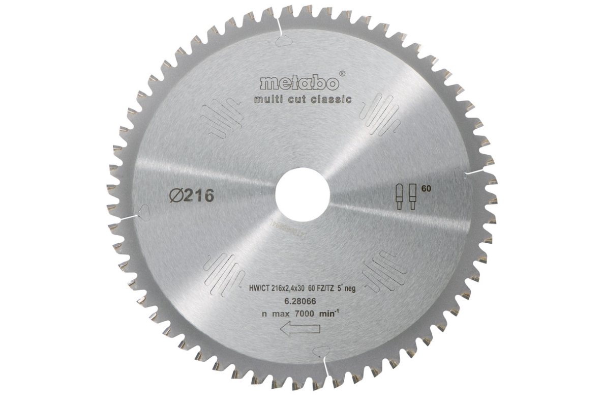 Metabo Accessories 628066000 Circular saw blade HW/CT 216x30, 60 FZ/TZ, 5° neg.