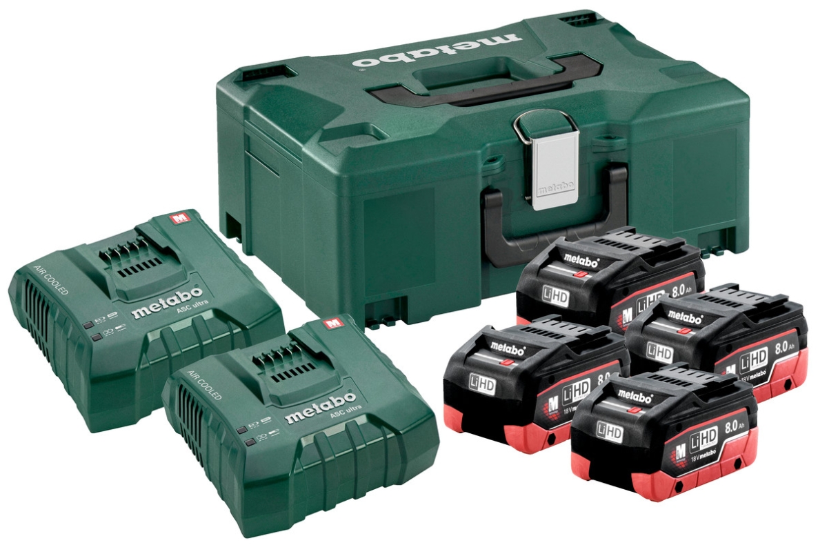 Metabo Accessories 685135000 Battery pack 4 x 18V LiHD 8.0Ah 2 x charger ASC ultra in metaloc
