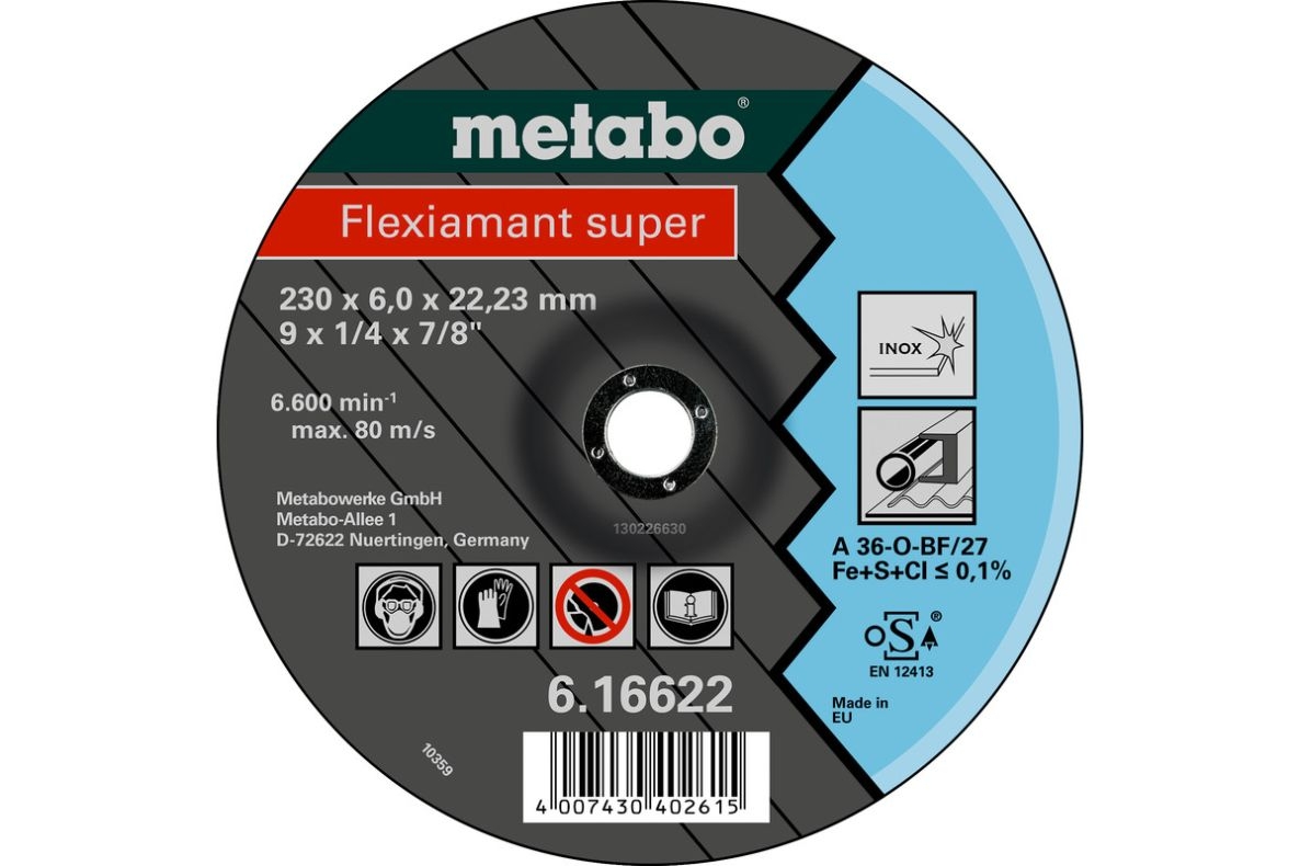 Metabo Accessories 616604000 Grinding wheel Ø 150x6.0x22.2 stainless steel Flexiamant super