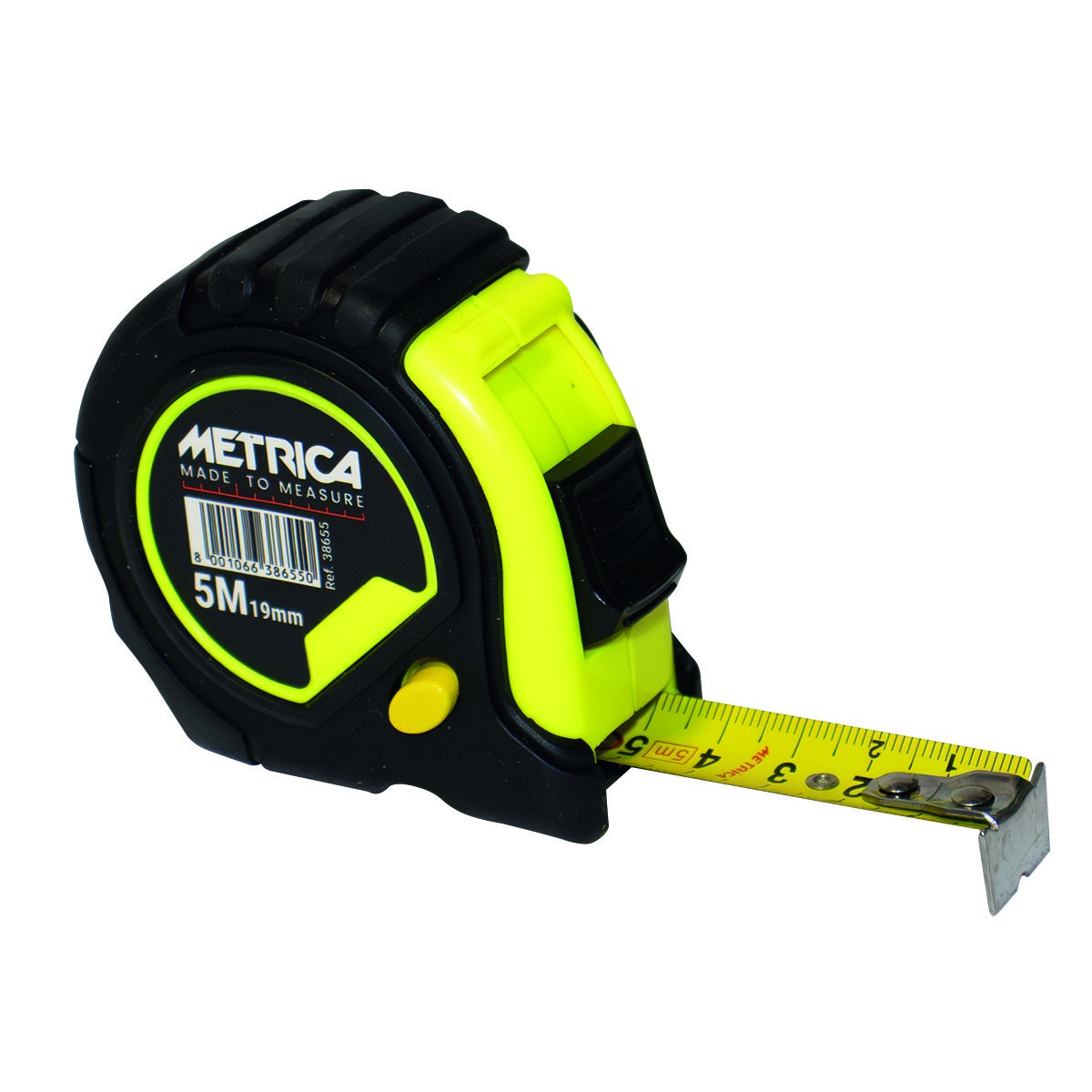 Metrica MT-38655NH Tape measure 3 STOP Yellow ABS with Rubber grip 19 mm length 5m
