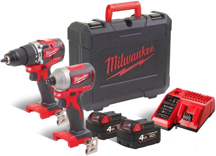 Milwaukee 4933464536 M18 CBLPP2A-402C Comboset - M18 CBLPD cordless hammer drill + M18 CBLID Impact screwdriver 18V 4.0Ah Li-Ion 4933464536