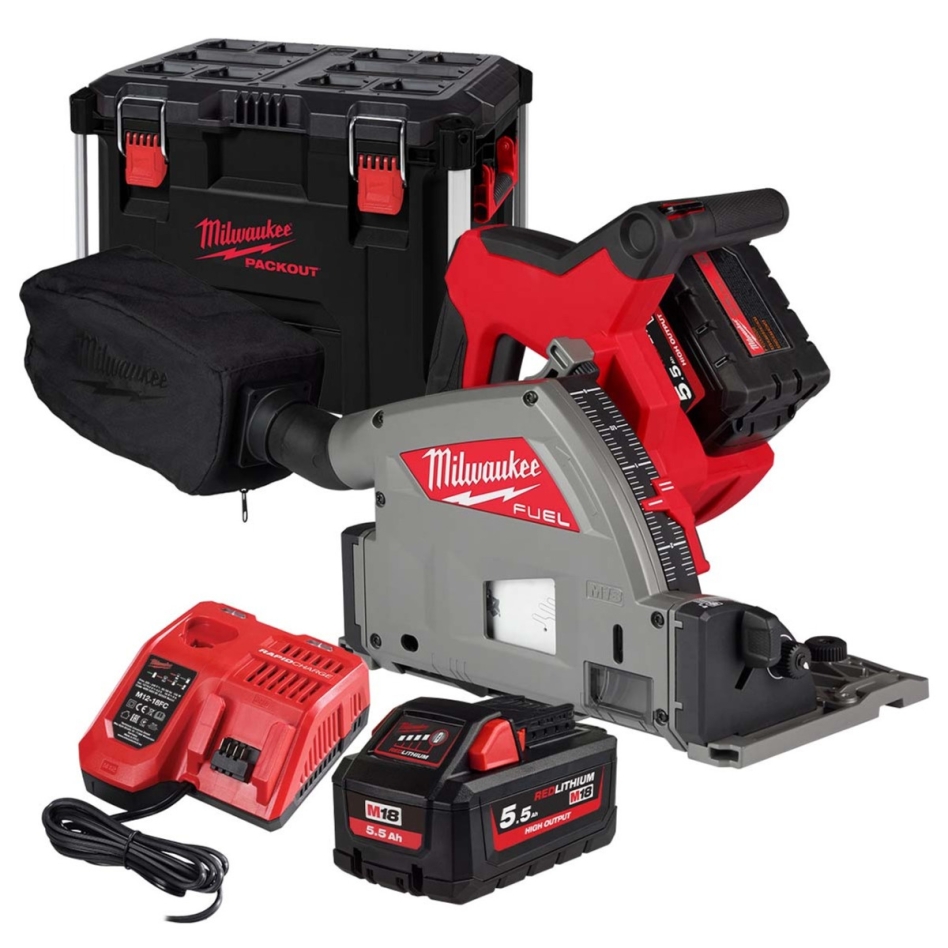 Milwaukee 4933478778 M18 FPS55-552P Cordless Plunge Saw 18V 5.5Ah Li-Ion in PACKOUT™ toolbox