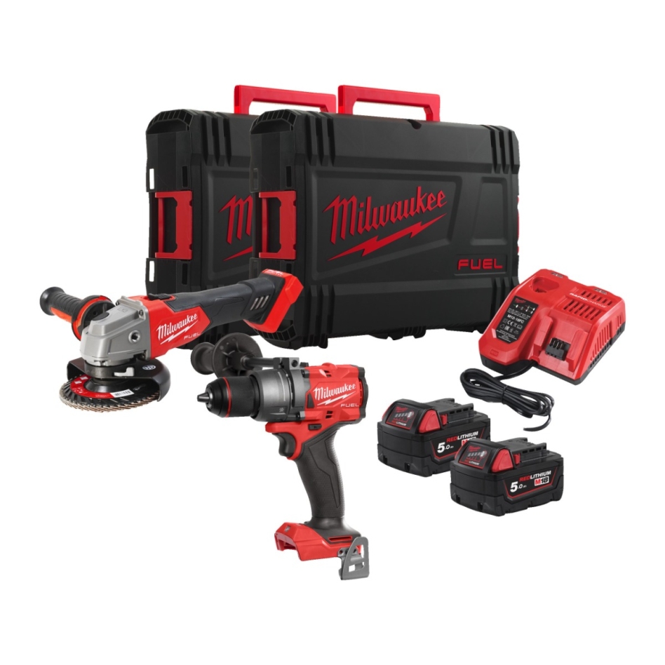 Milwaukee 4933492516 FPP2E3-502X Combo Set - M18 FPD3 Cordless Hammer Drill + M18 FSAG125X Cordless Grinder 18V 5.0Ah Li-Ion in HD Box