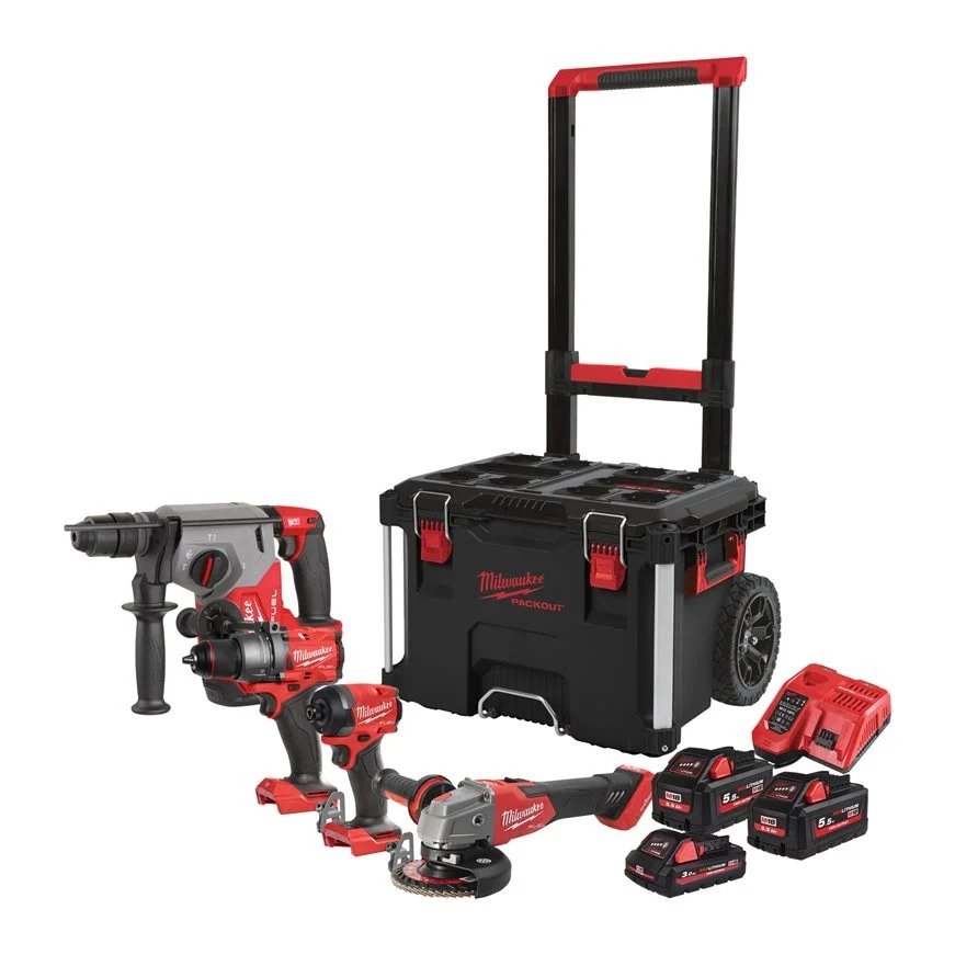Milwaukee 4933492530 M18 FPP4E-555T Powerpack - 4 machines 18V 1x3,0Ah/2x5,5Ah Li-Ion in Packout Trolley