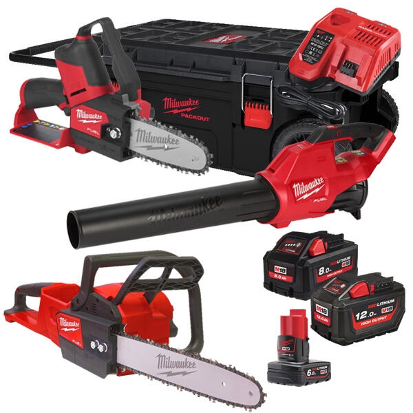 Milwaukee 4933492814 M18 FPP3OPL5-823P Comboset 12V 6Ah/18V 8,0/12Ah Li-Ion - M18 FCHS Chainsaw + M18 FBL Leaf Blower + M12 FHS Pruning Saw 4933492814