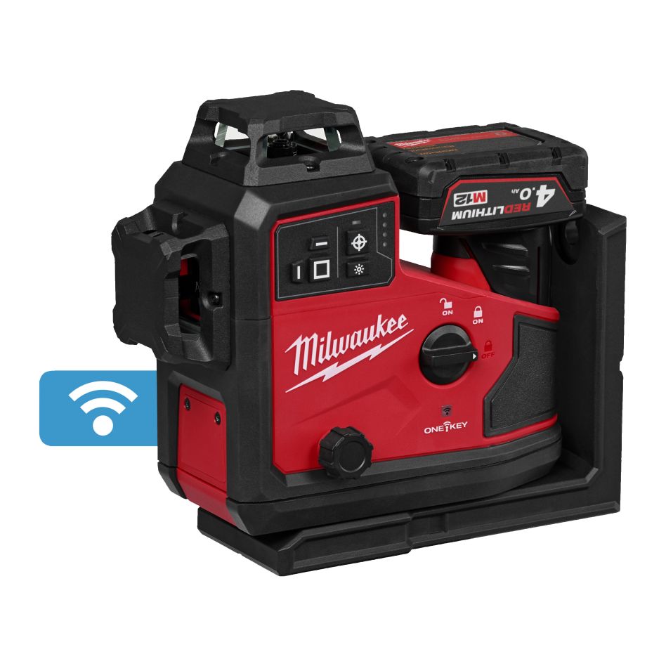 Milwaukee 4933499002 M12 A3PLO-401C Accu-Cross Line Laser Green 1x 4.0Ah and charger 3x 360° laser circles in case