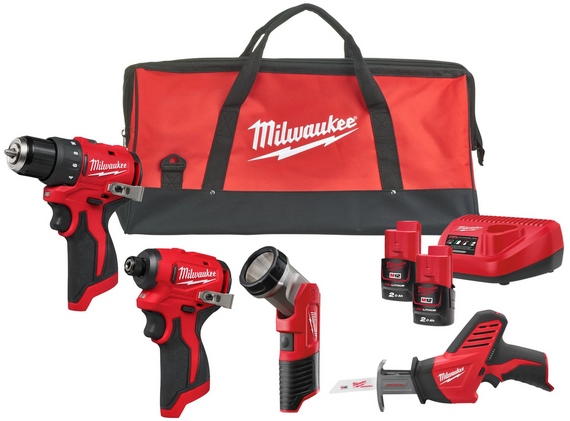 Milwaukee 4933499693 M12 BLPP4A Powerpack 4 machines 2x 2,0Ah and charger in Contractor bag