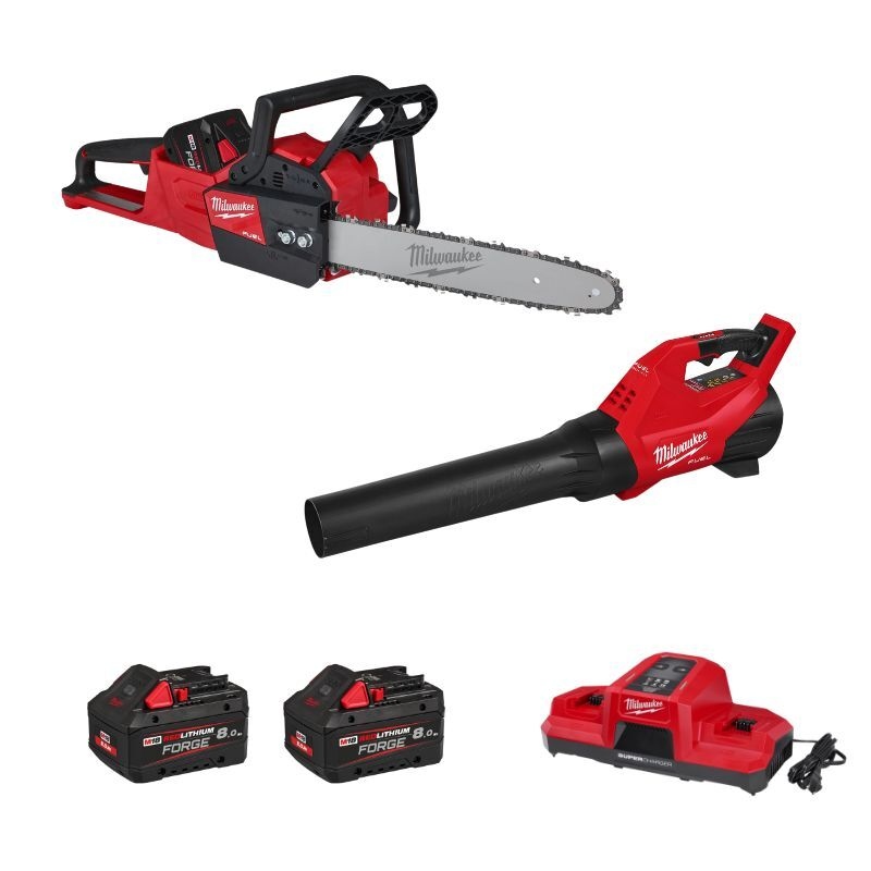 Milwaukee 4933500228 M18 Combipack Accu chainsaw and leaf blower 2x 18V 8.0Ah battery and charger