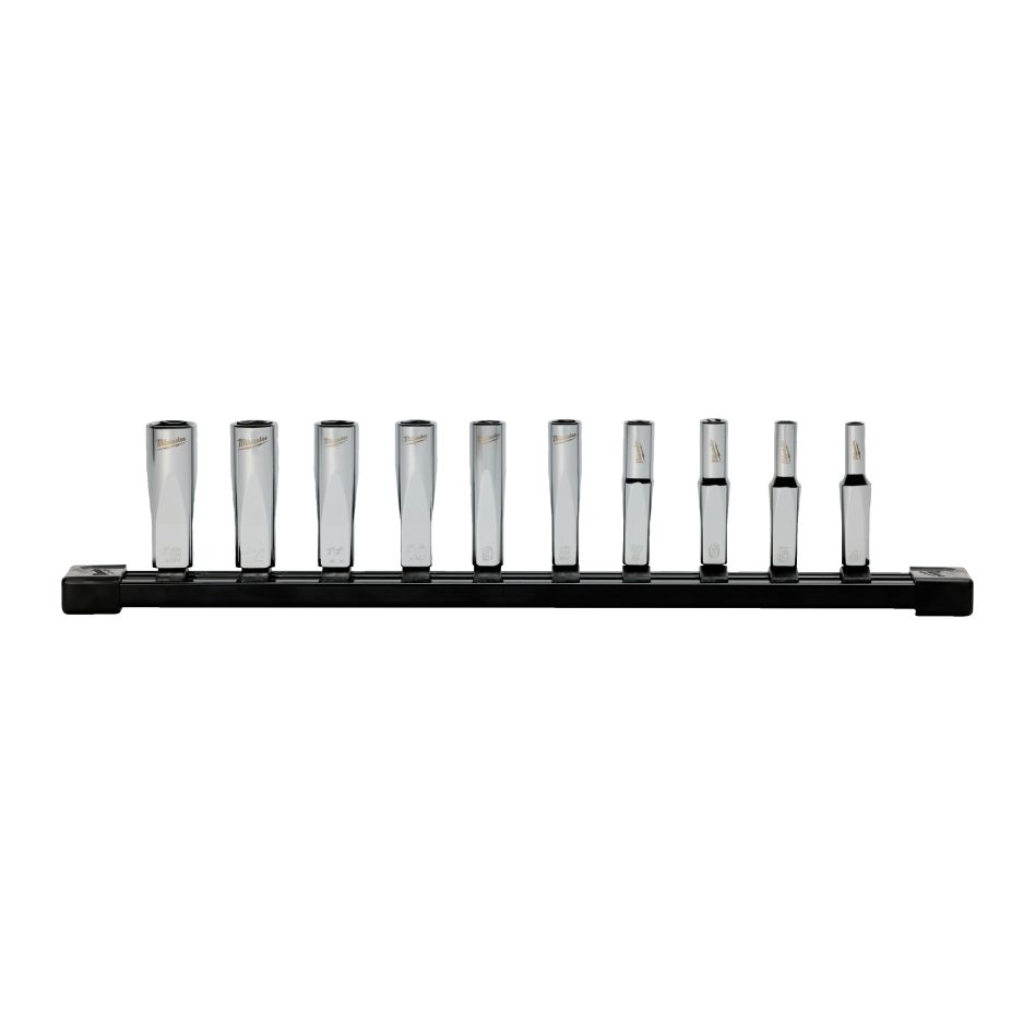 Milwaukee 4932501801 1/4&Prime; Deep Socket Set, Metric, with Storage Rail, 10-Piece Set