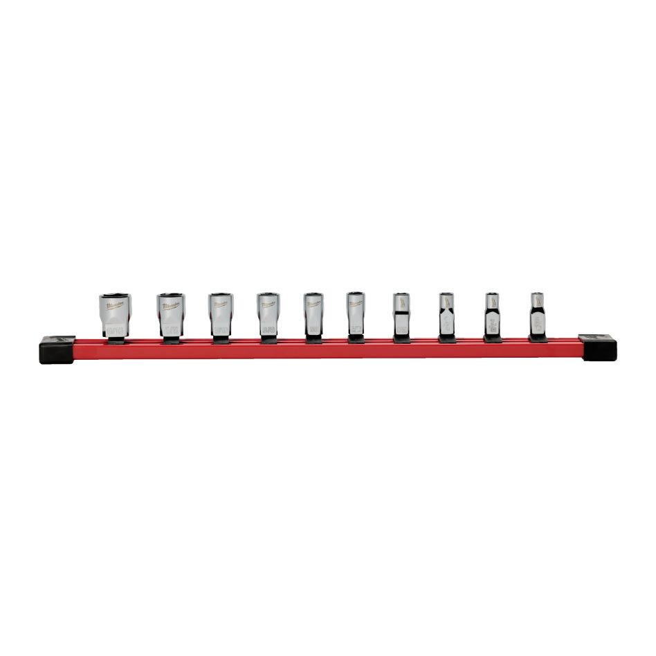 Milwaukee 4932501802 10-Piece 1/4&Prime; Standard SAE Socket Set with Storage Rail