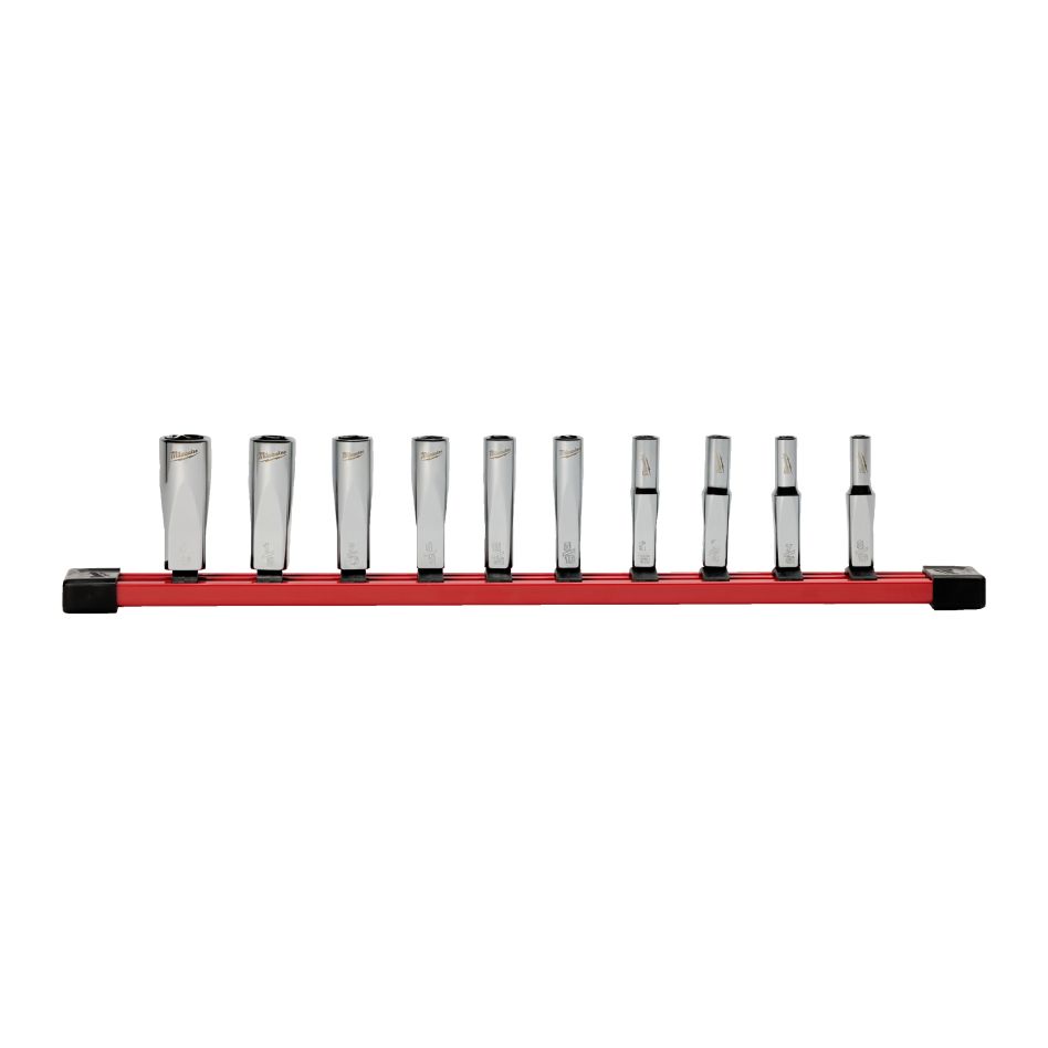 Milwaukee 4932501803 1/4&Prime; Deep Socket Set, SAE, with Storage Rail, 10-Piece