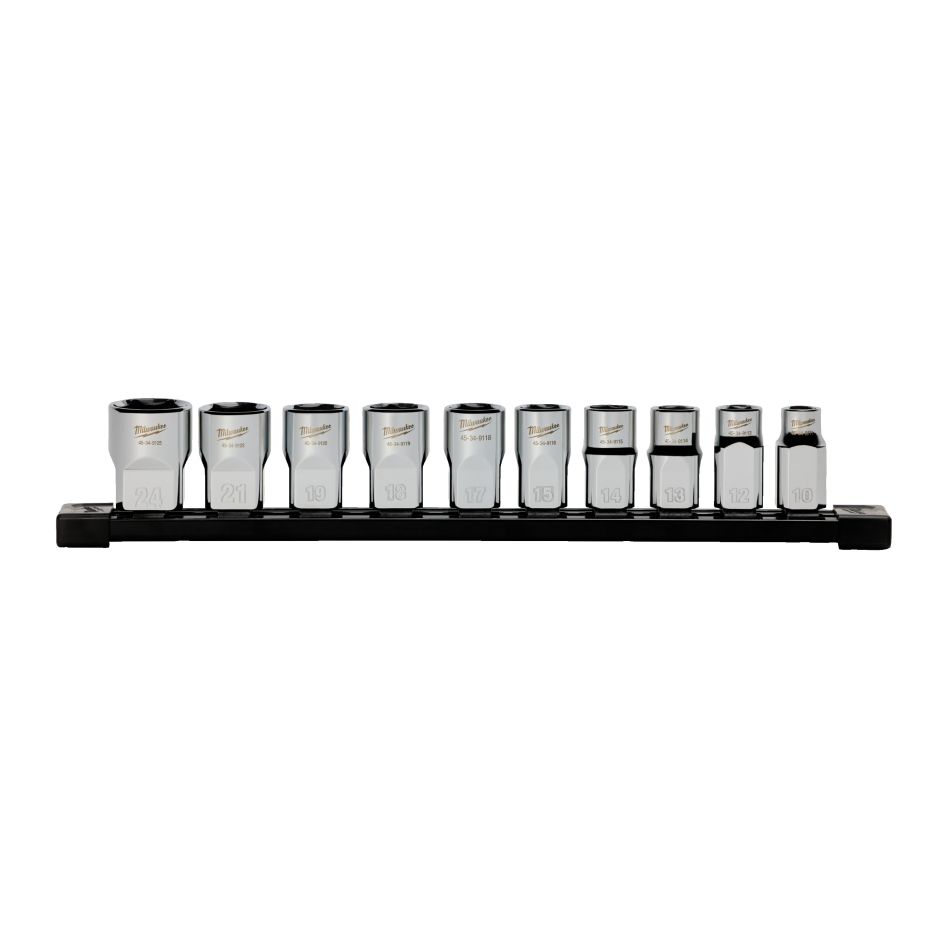 Milwaukee 4932501804 1/2&Prime; Standard Metric Socket Set with Storage Rail, 10-Piece