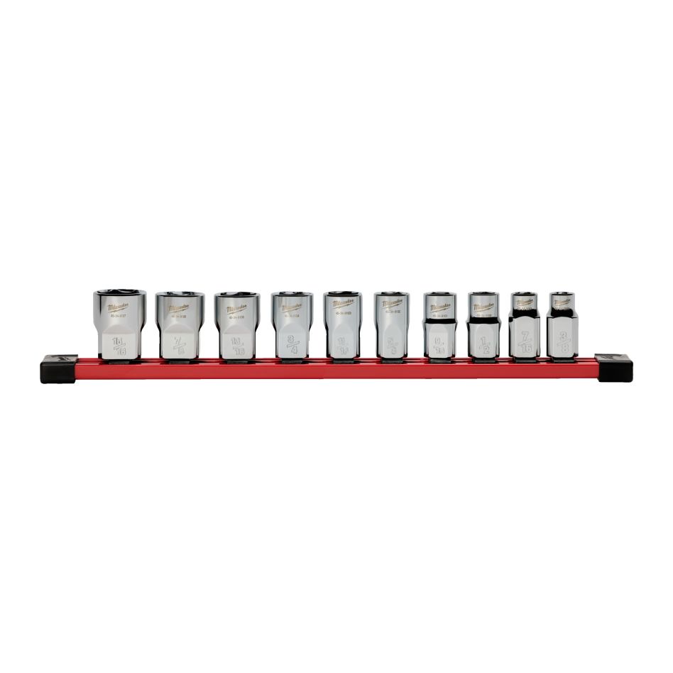 Milwaukee 4932501806 1/2&Prime; Standard SAE Socket Set with Storage Rail, 10-Piece