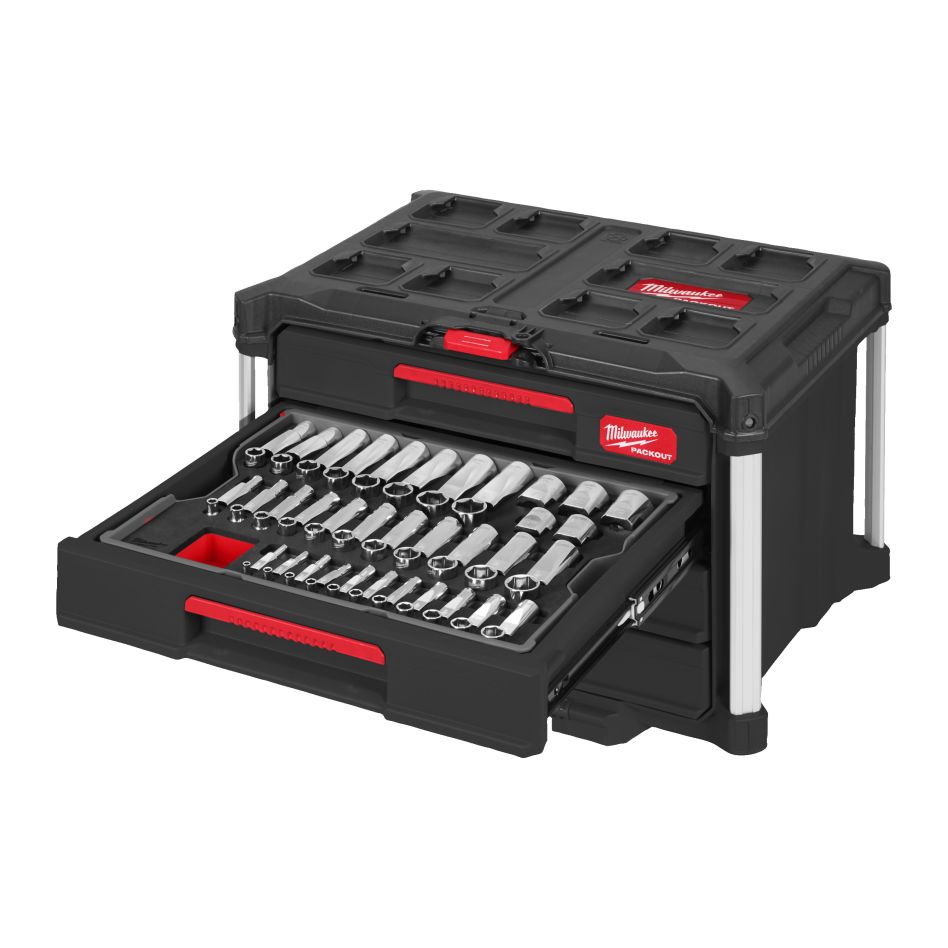 Milwaukee 4932501864 Set of 1/4, 3/8 and 1/2 inch ratchets and sockets in PACKOUT 244-piece