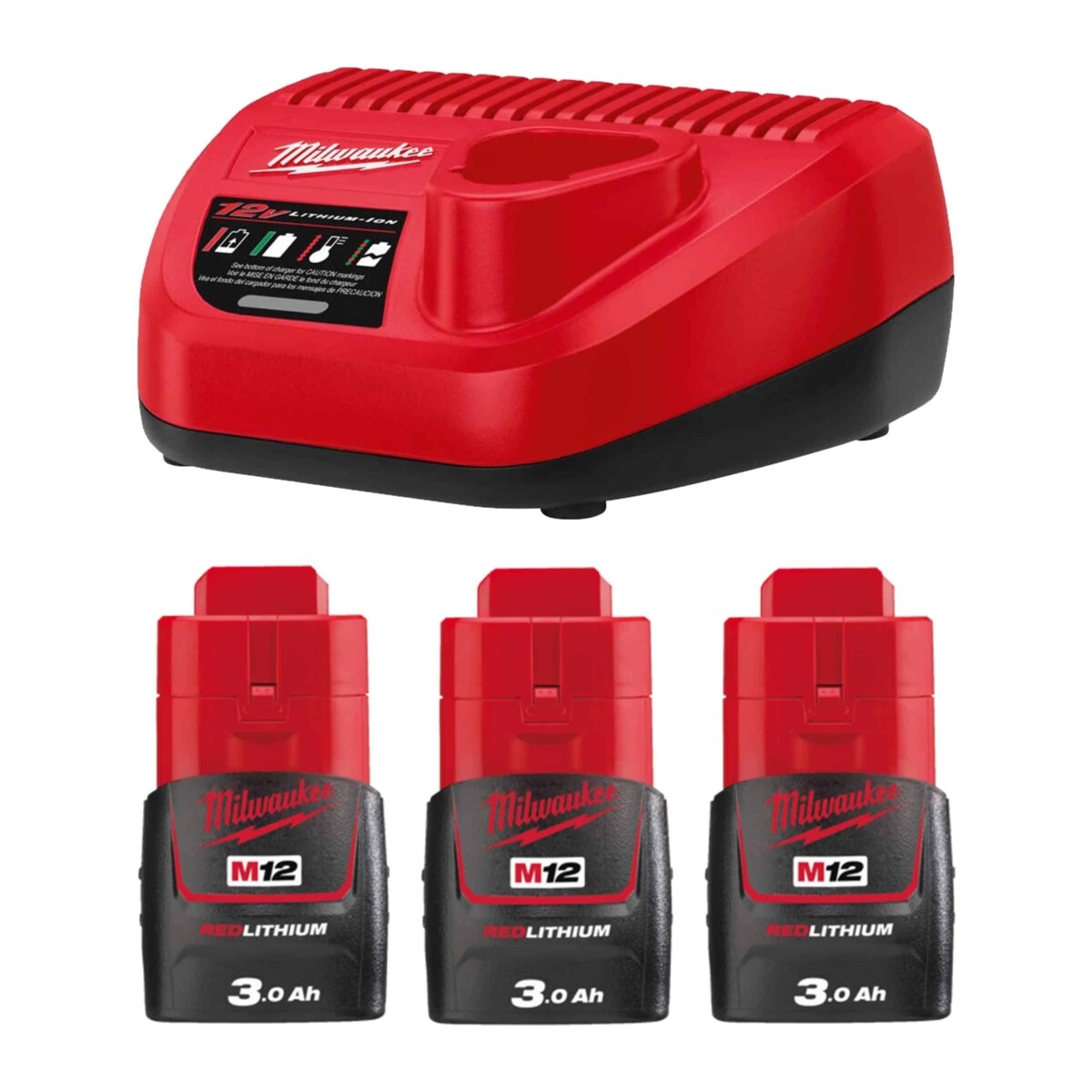 Milwaukee Accessories 4933459207 M12 NRG-303 M12™ NRG pack - 3 x battery 12V 3.0Ah + C12C charger