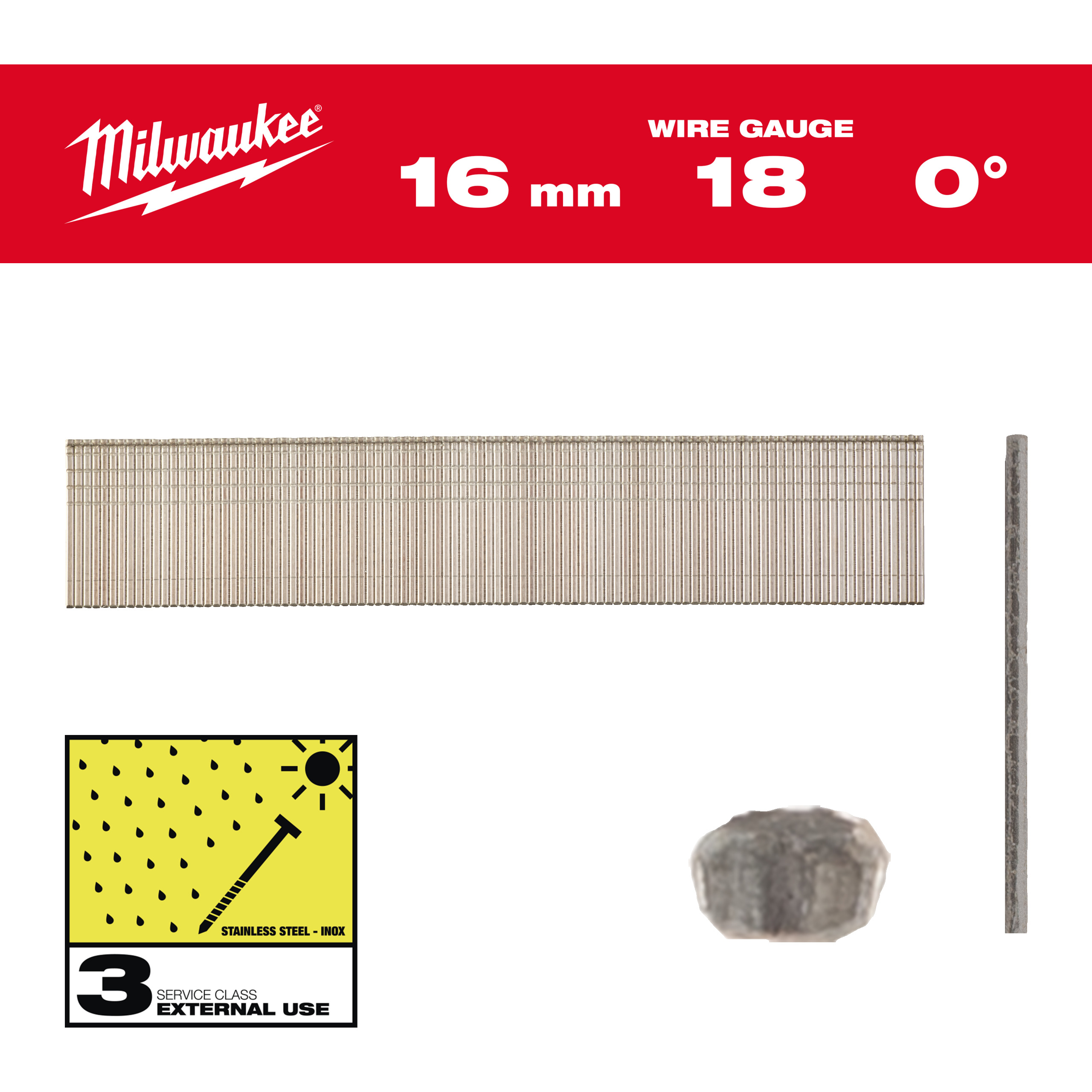 Milwaukee Accessories 4932492557 Mini Brad nails, 18 gauge, thin head Inox 18G / 16 mm / SC3 - 10,000 pc