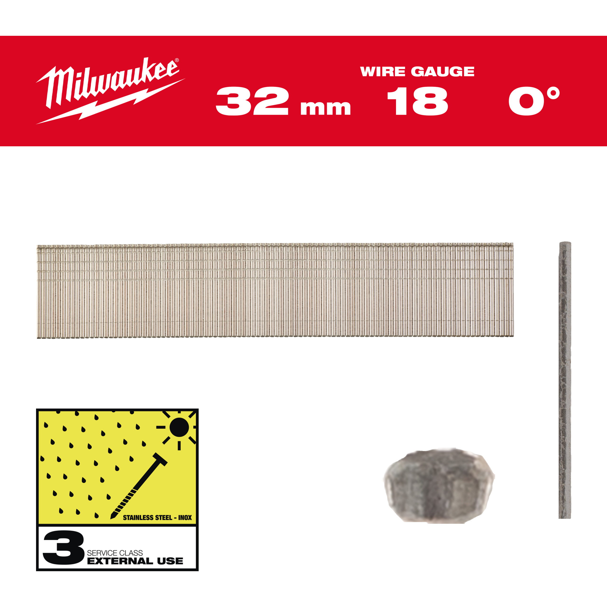 Milwaukee Accessories 4932492561 Mini Brad nails, 18 gauge, thin head Inox 18G / 32 mm / SC3 - 5,000 pc