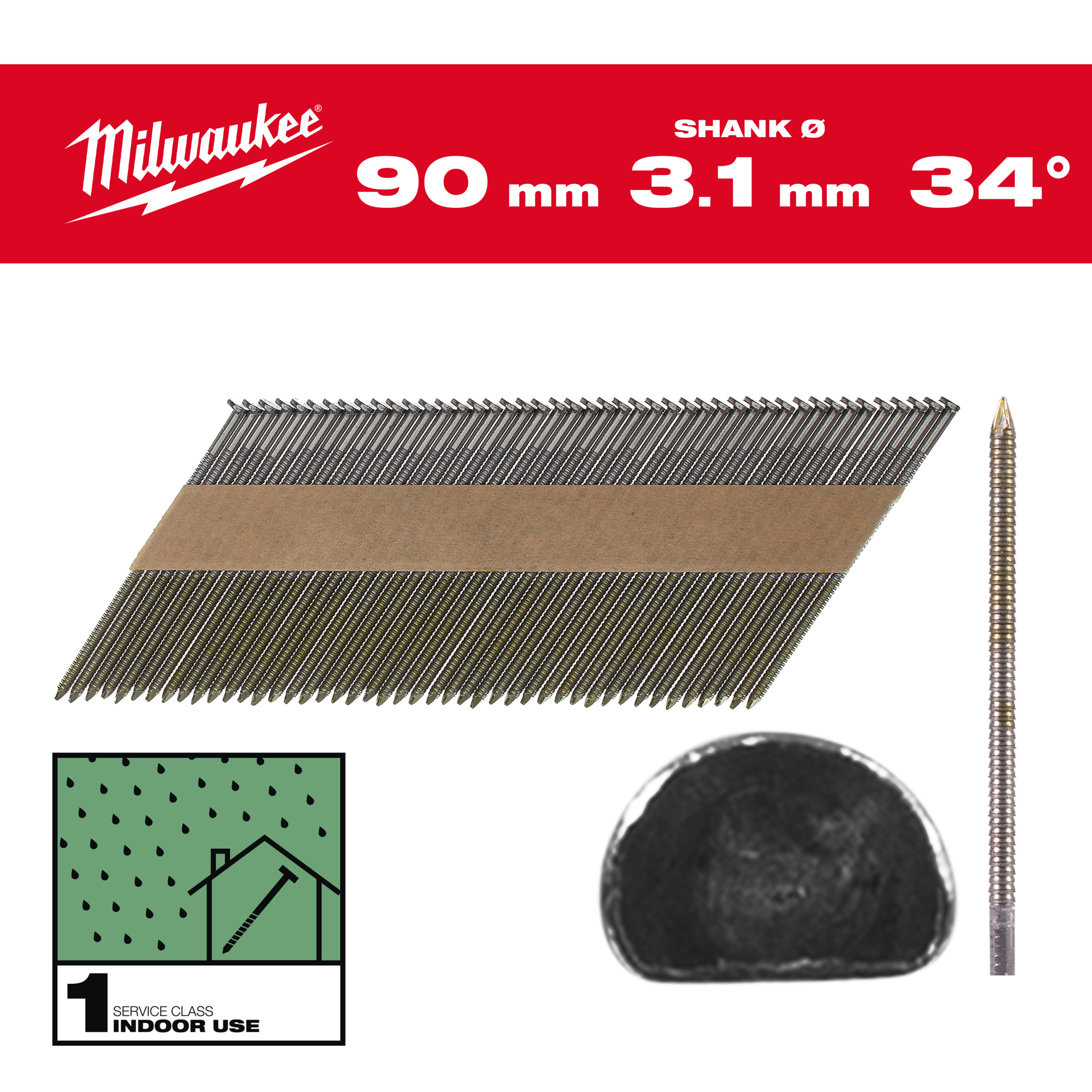 Milwaukee Accessories 4932492604 Wire nails, 34°, D-head 90 mm / RS / B / SC1 - 2,200 pc
