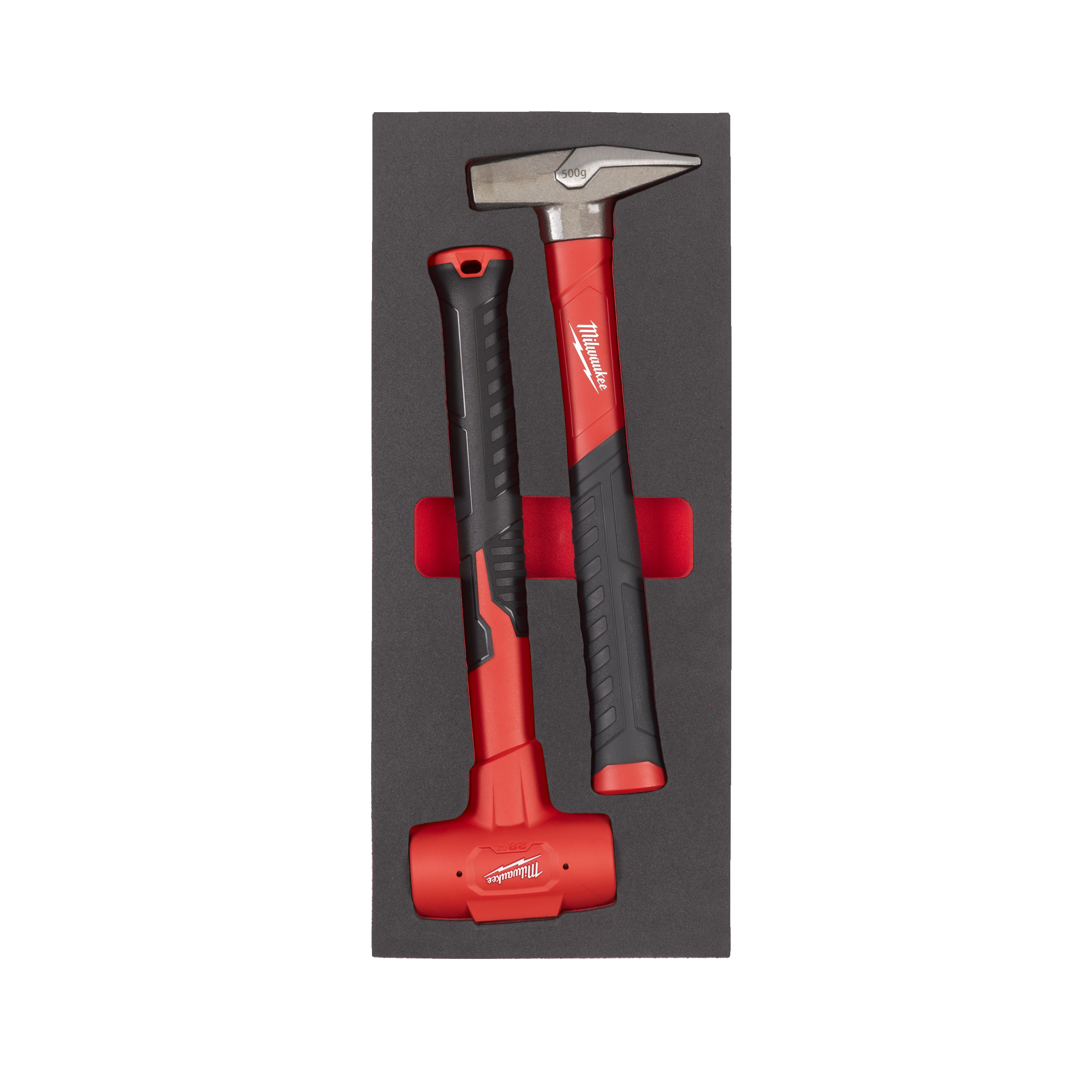 Milwaukee Accessories 4932493253 Foam inlay bench hammer fiberglass 500g and recoilless hammer 790g (2-piece)