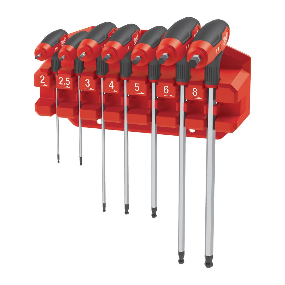 Milwaukee Accessories 4932498677 Allen wrench set comfortable grip including storage rack 7-piece