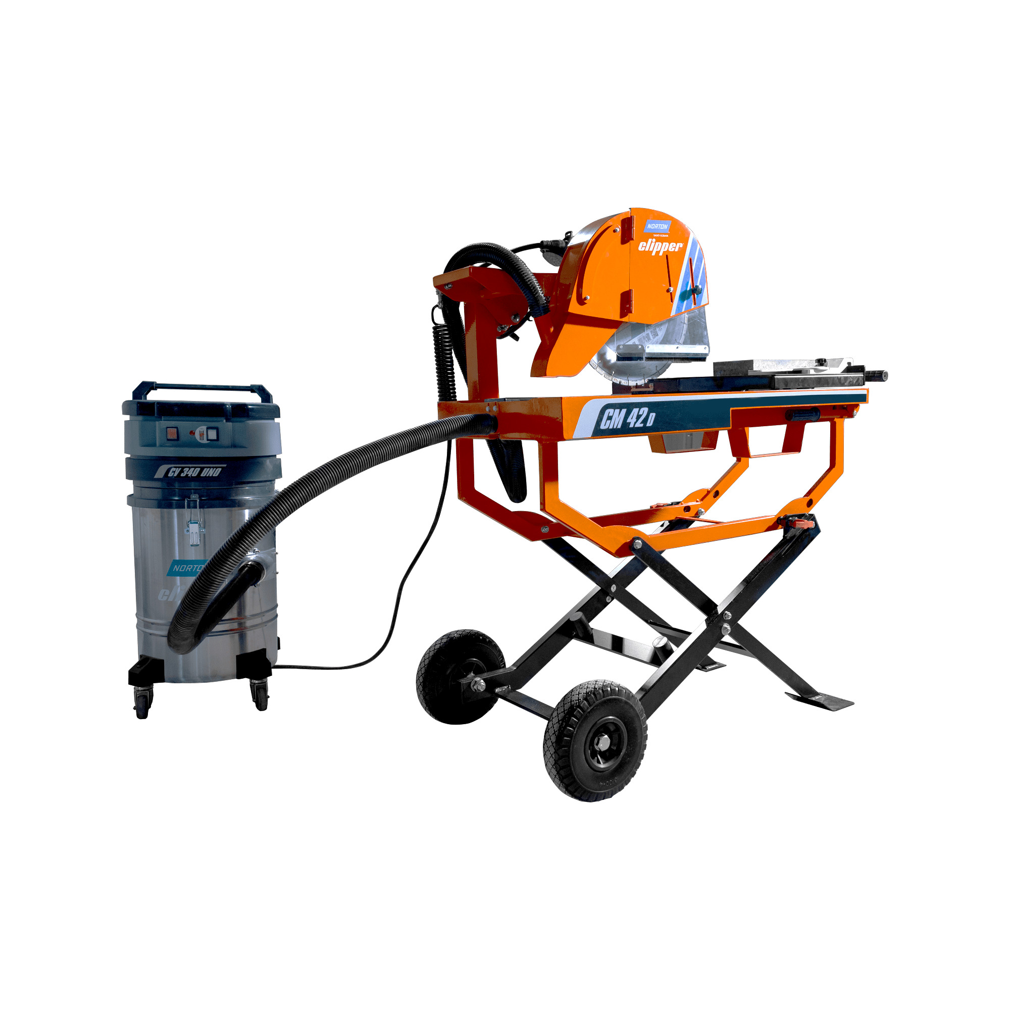 Norton Clipper 70184633841 CM42 D Masonry saw 230V + CV 340 UNI Dust extractor and Pro UNI Silencio Dry Diamond saw blade 400 mm